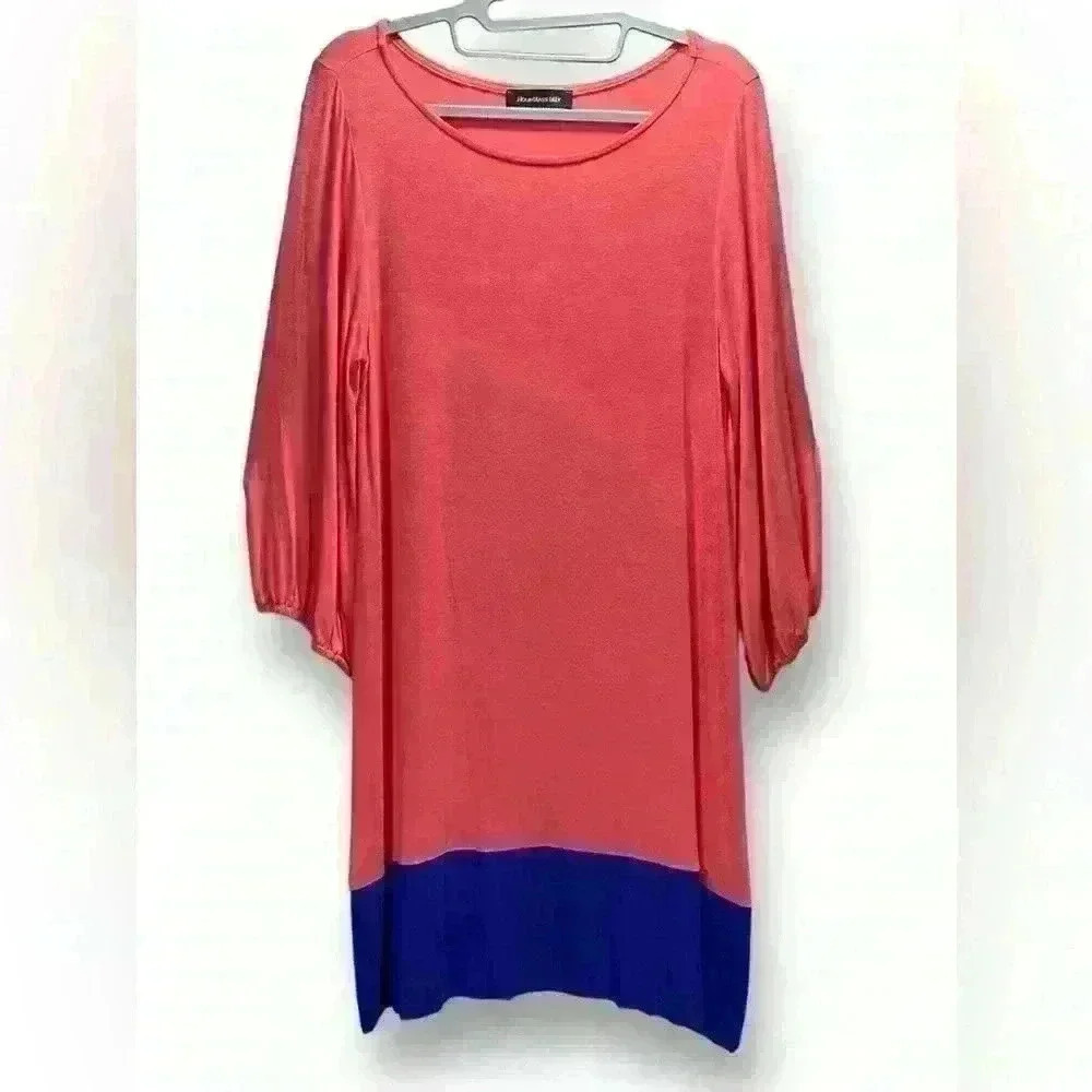 Hourglass Lilly Women Coral and Blue Color Block Casual Dress M